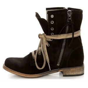 FP x Mtng Greyson Black Suede Leather Lace Up Zip Up Combat Boot MI Spain Sz 36